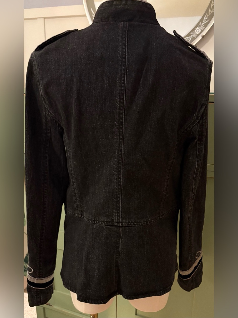 Ralph Lauren Military-Style Jacket - Black Wash Denim w Ornate Soutache Trim (6) - Picture 5 of 14